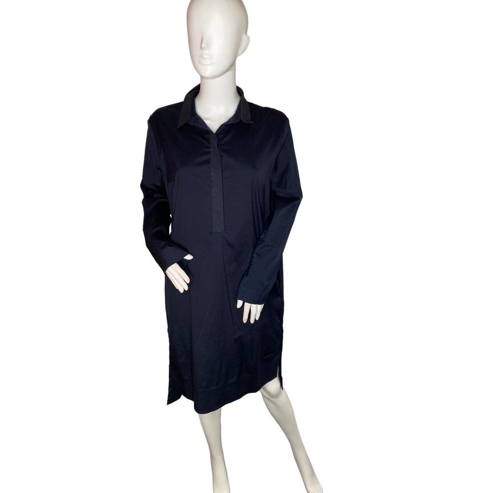 COS Womens Collared Dress Size 10 Hi Low Hem Ling Sleeve Navy Blue Pockets